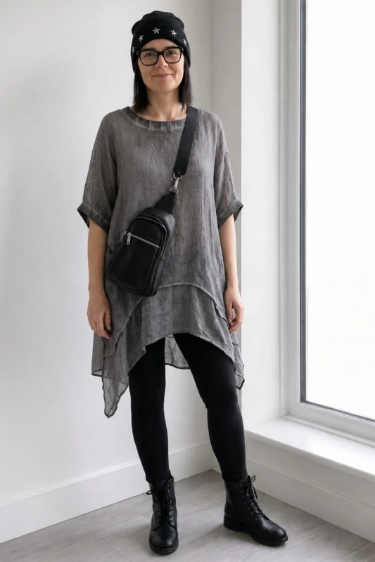 Bluzka tunika damska oversize szara grafit asymetryczna one size