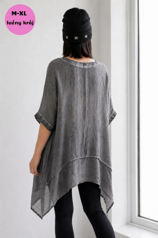 Bluzka tunika damska oversize szara grafit asymetryczna one size