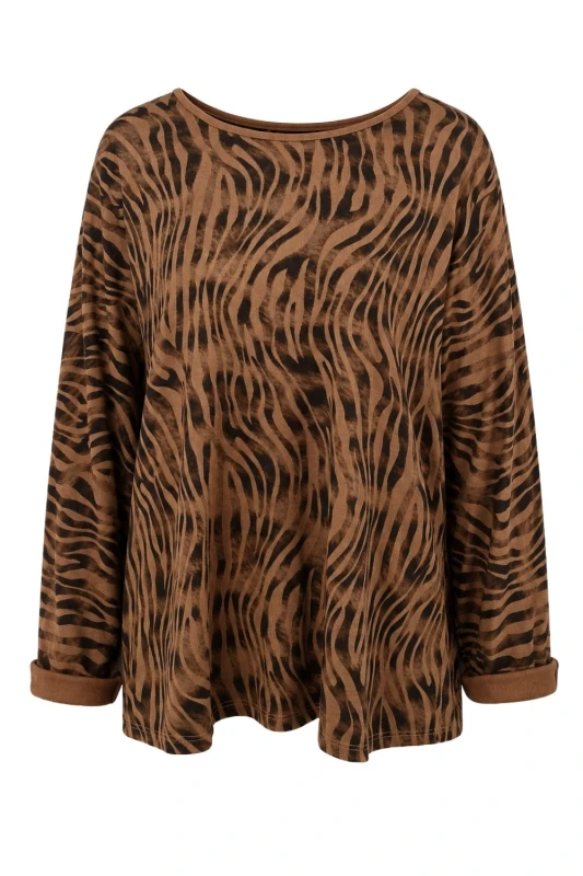 Bluzka damska brązowa zebra oversize wiskoza Made in Italy