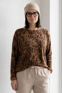 Bluzka damska brązowa zebra oversize wiskoza Made in Italy