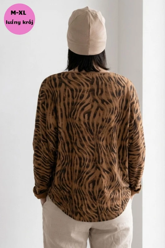 Bluzka damska brązowa zebra oversize wiskoza Made in Italy