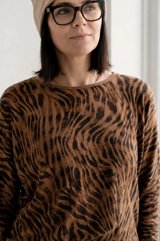 Bluzka damska brązowa zebra oversize wiskoza Made in Italy