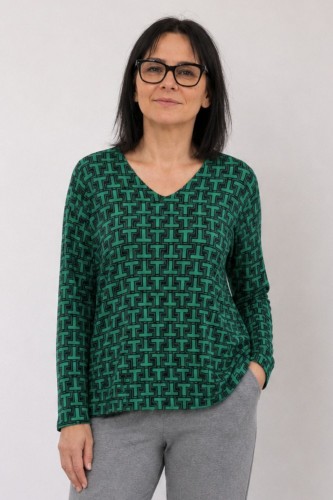 Bluzka damska zielona wzorzysta dekolt V wiskoza Made in Italy uni