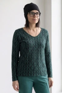 Bluzka damska ciemnozielona wzorzysta dekolt V wiskoza Made in Italy uni  