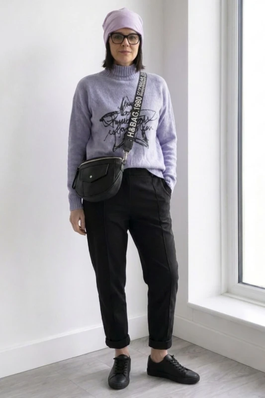 Sweter damski golf fioletowy z nadrukiem gwiazda miękki Uni