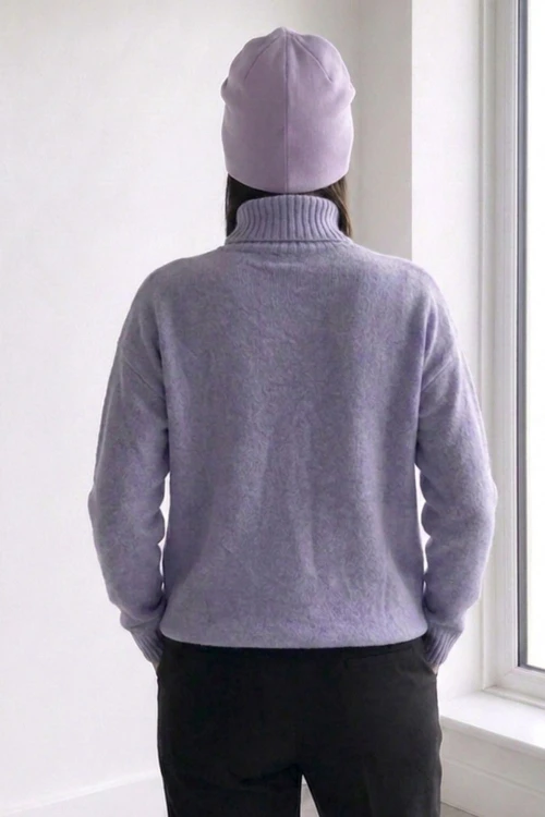Sweter damski golf fioletowy z nadrukiem gwiazda miękki Uni