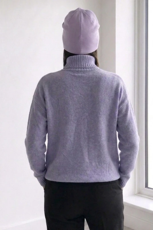 Sweter damski golf fioletowy z nadrukiem gwiazda miękki Uni
