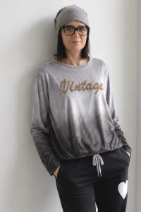 Bluzka damska welurowa ombre Vintage szara grafit one size Made in Italy