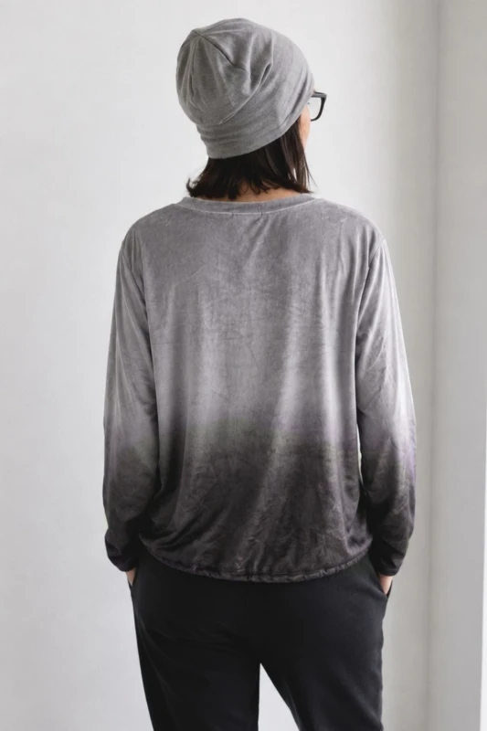 Bluzka damska welurowa ombre Vintage szara grafit one size Made in Italy