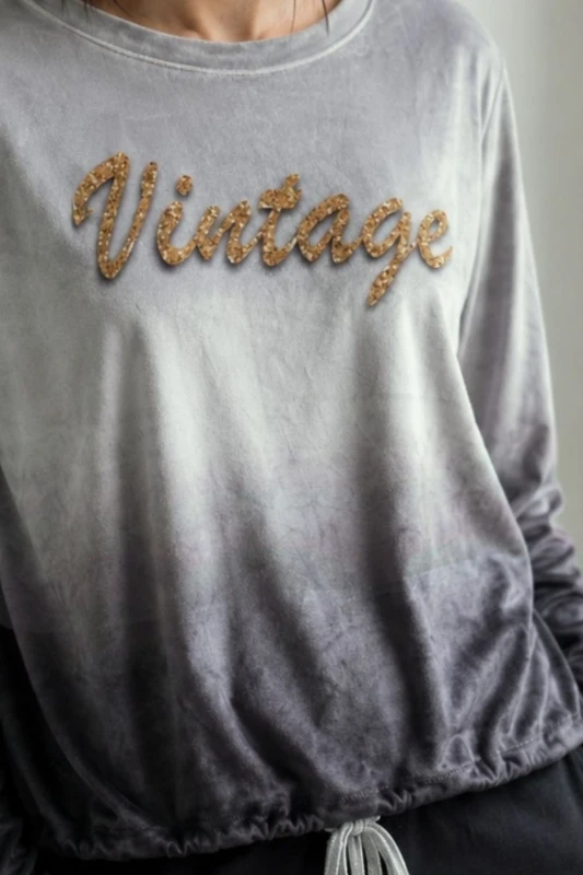 Bluzka damska welurowa ombre Vintage szara grafit one size Made in Italy