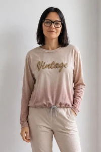 Bluzka damska welurowa ombre Vintage beżowa one size Made in Italy 