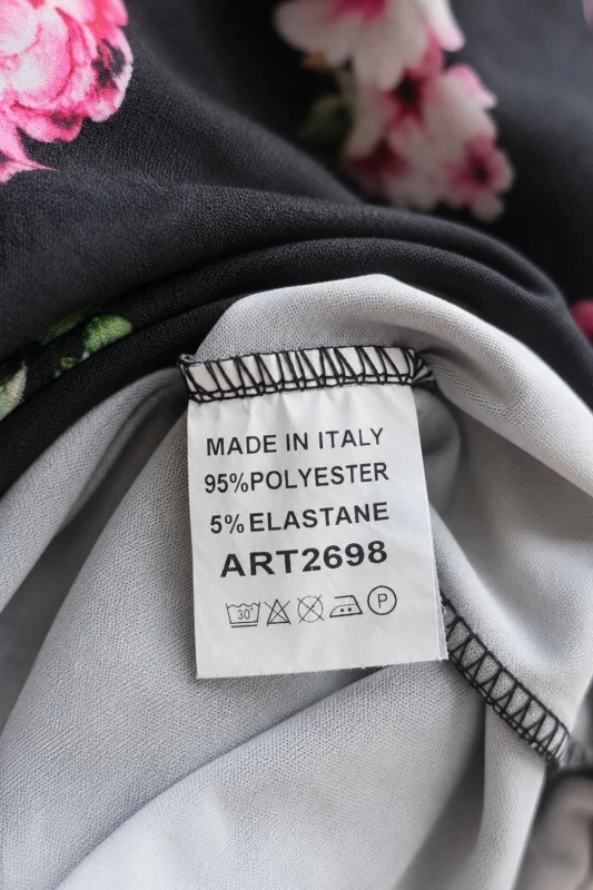 Sukienka damska czarna w różowe kwiaty 3/4 rękaw one size Italy