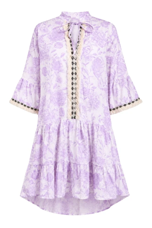 Sukienka damska fioletowa boho kwiaty Made in Italy 100% bawełna lekka Uni
