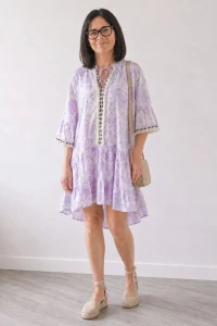 Sukienka damska fioletowa boho kwiaty  Made in Italy 100% bawełna lekka Uni  