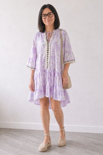Sukienka damska fioletowa boho kwiaty Made in Italy 100% bawełna lekka Uni