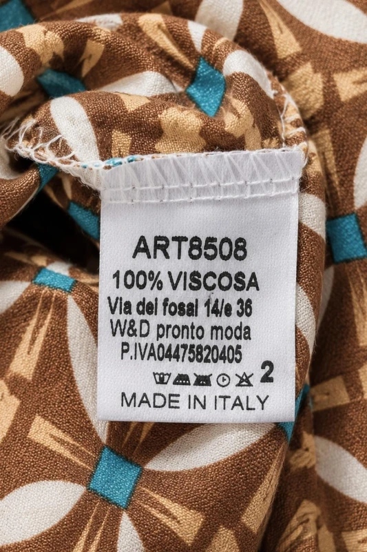 Sukienka damska brązowa wiskozowa we wzory z falbanką Made in Italy
