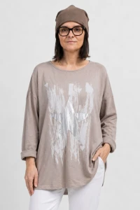 Bluzka tunika damska beżowa oversize bawełna gwiazda Made in Italy