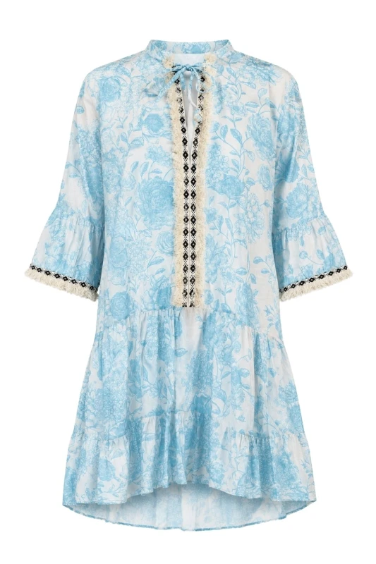 Sukienka damska turkusowa boho kwiaty Made in Italy 100% bawełna lekka Uni