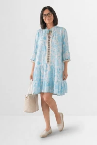 Sukienka damska turkusowa boho kwiaty  Made in Italy 100% bawełna lekka Uni   