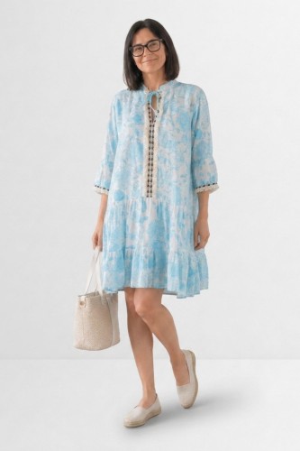 Sukienka damska turkusowa boho kwiaty Made in Italy 100% bawełna lekka Uni
