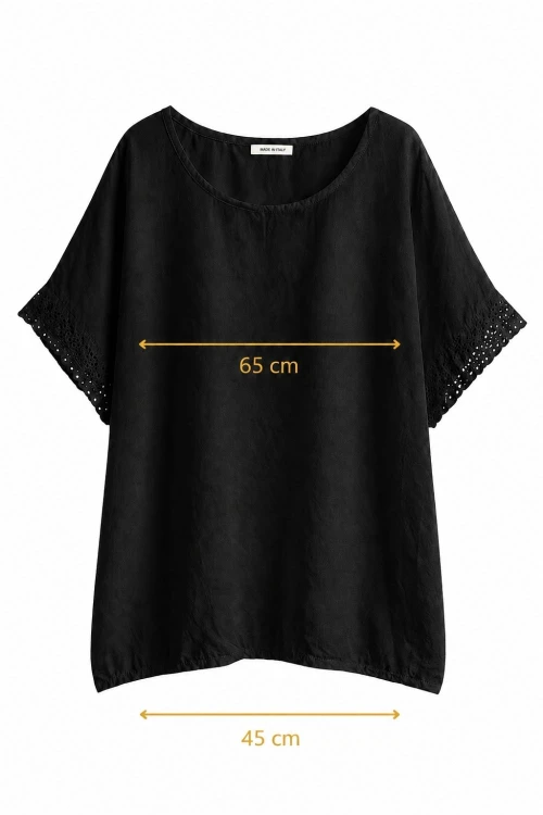 Bluzka damska czarna casual oversize z delikatnym zwężeniem na dole letnia Italy
