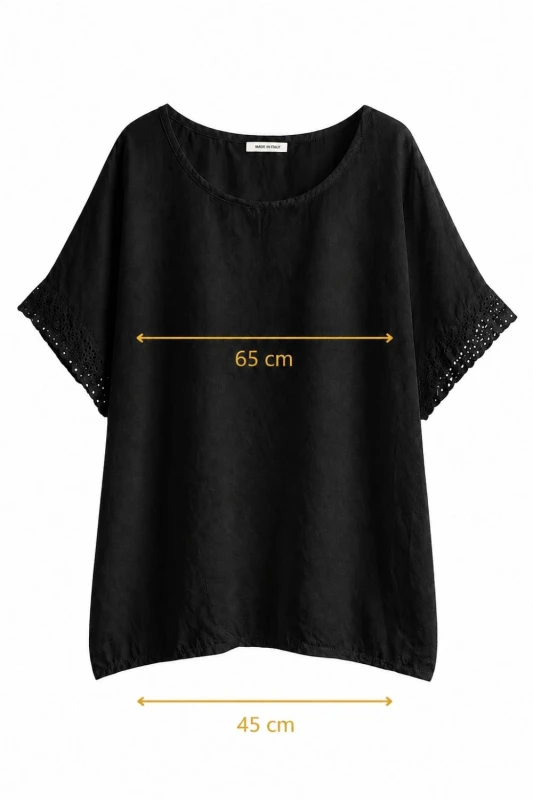 Bluzka damska czarna casual oversize z delikatnym zwężeniem na dole letnia Italy