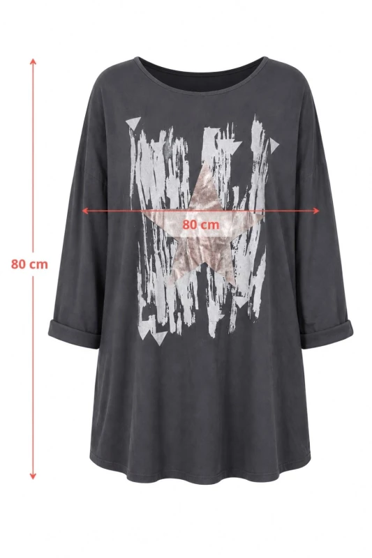 Bluzka tunika damska grafit oversize bawełna gwiazda Made in Italy