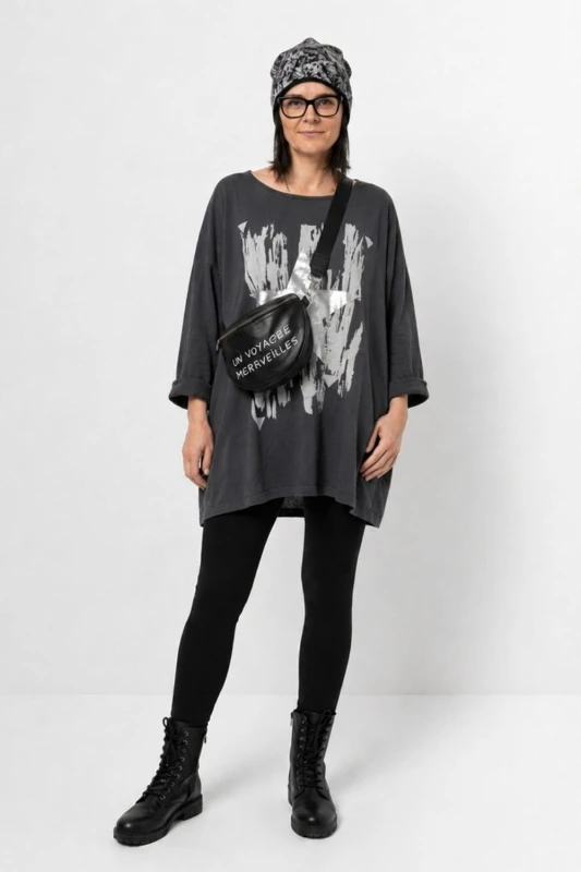 Bluzka tunika damska grafit oversize bawełna gwiazda Made in Italy