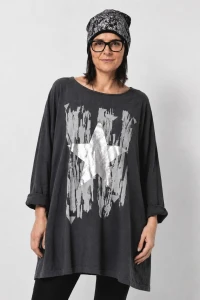 Bluzka tunika damska grafit oversize bawełna gwiazda Made in Italy 
