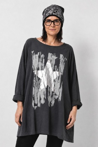 Bluzka tunika damska grafit oversize bawełna gwiazda Made in Italy