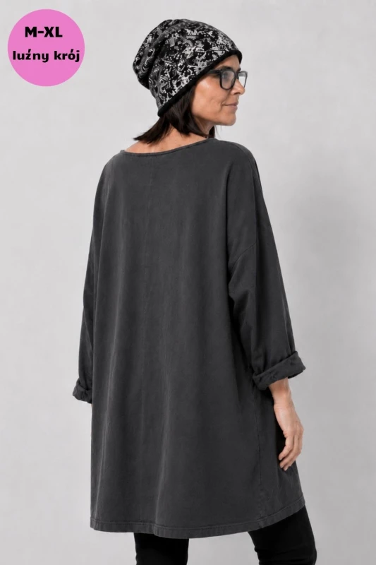 Bluzka tunika damska grafit oversize bawełna gwiazda Made in Italy