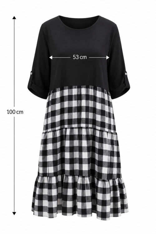 Sukienka damska czarna krata vichy oversize falbany Italy Uni