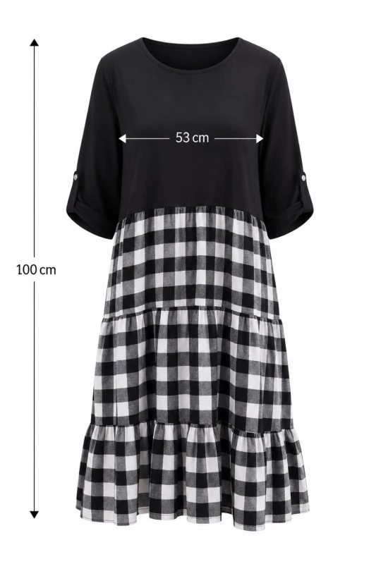Sukienka damska czarna krata vichy oversize falbany Italy Uni