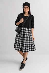 Sukienka damska czarna krata vichy oversize falbany Italy Uni