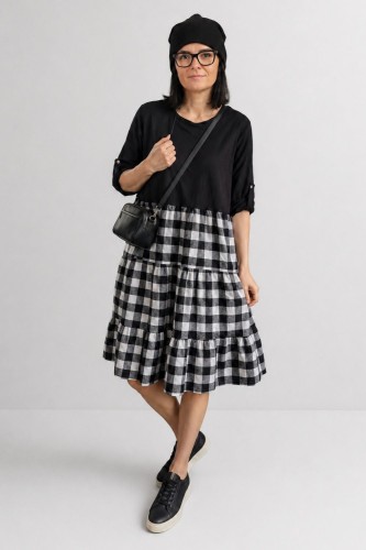 Sukienka damska czarna krata vichy oversize falbany Italy Uni