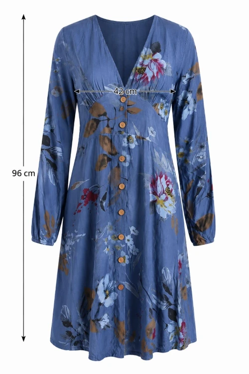 Sukienka damska boho w kwiaty niebieska wiskoza Made in Italy