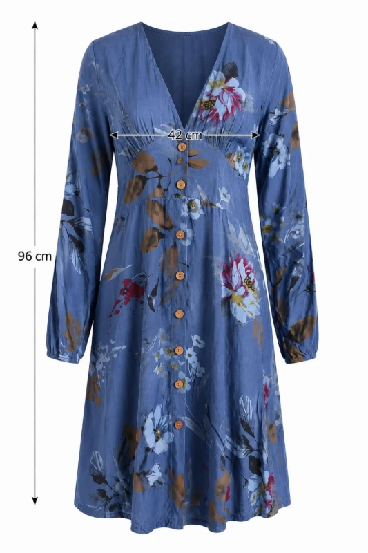 Sukienka damska boho w kwiaty niebieska wiskoza Made in Italy