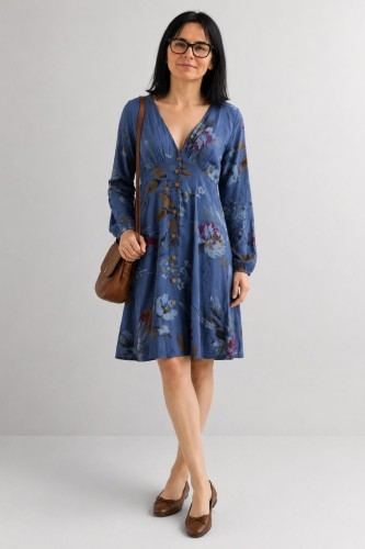 Sukienka damska boho w kwiaty niebieska wiskoza Made in Italy