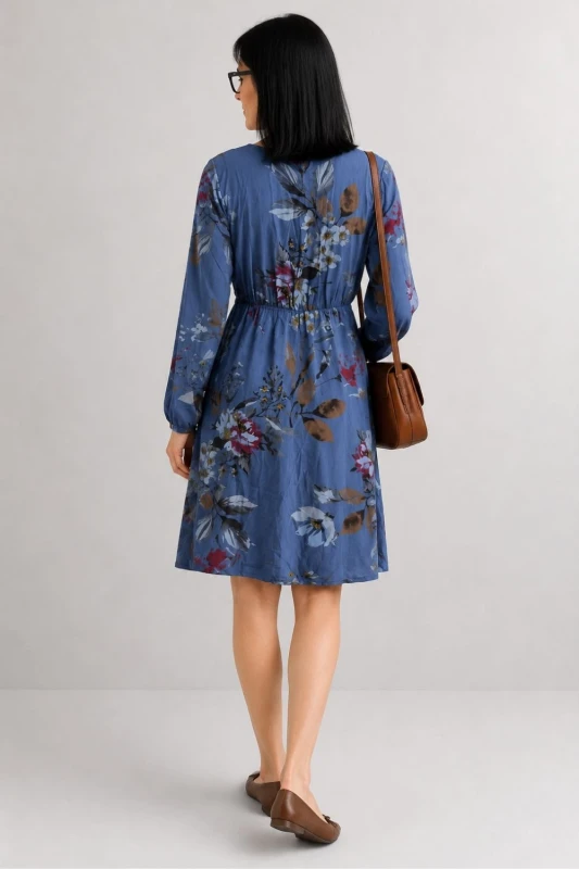 Sukienka damska boho w kwiaty niebieska wiskoza Made in Italy