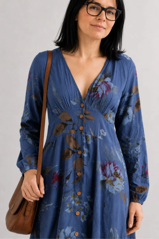 Sukienka damska boho w kwiaty niebieska wiskoza Made in Italy
