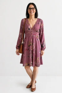 Sukienka damska boho w kwiaty brudny róż wiskoza Made in Italy 