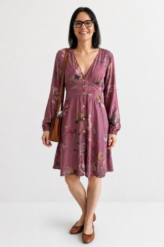 Sukienka damska boho w kwiaty brudny róż wiskoza Made in Italy