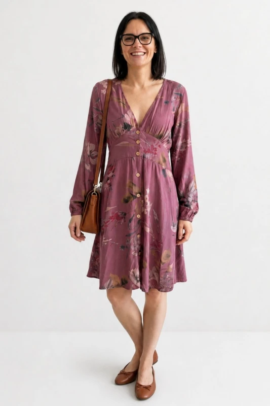 Sukienka damska boho w kwiaty brudny róż wiskoza Made in Italy