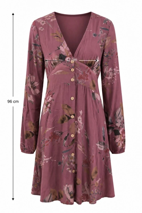 Sukienka damska boho w kwiaty brudny róż wiskoza Made in Italy