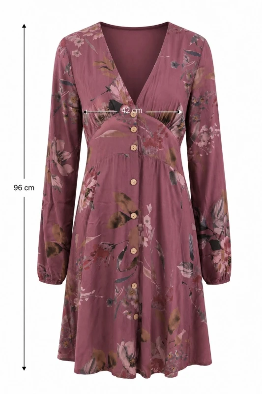 Sukienka damska boho w kwiaty brudny róż wiskoza Made in Italy