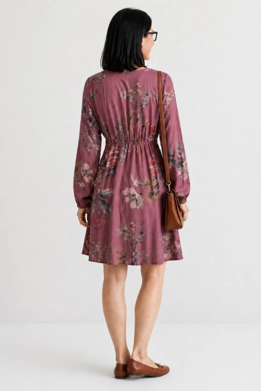 Sukienka damska boho w kwiaty brudny róż wiskoza Made in Italy