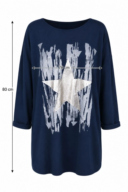 Bluzka tunika damska granat oversize bawełna gwiazda Made in Italy