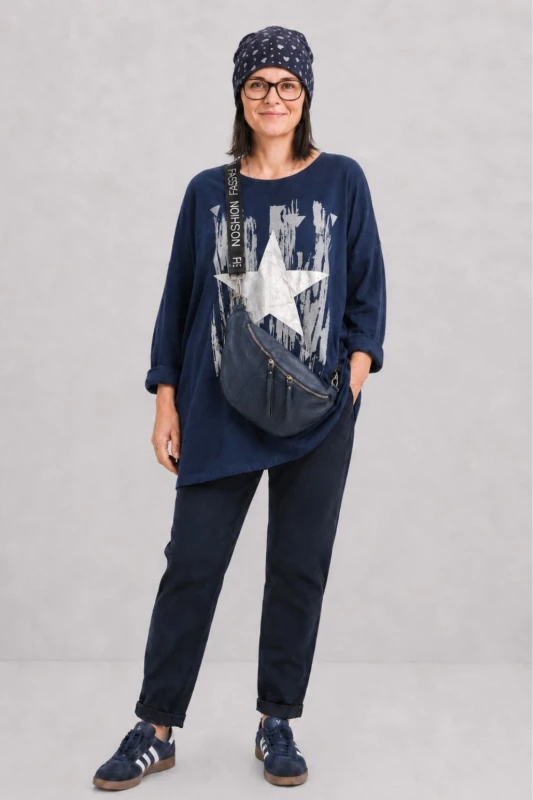 Bluzka tunika damska granat oversize bawełna gwiazda Made in Italy