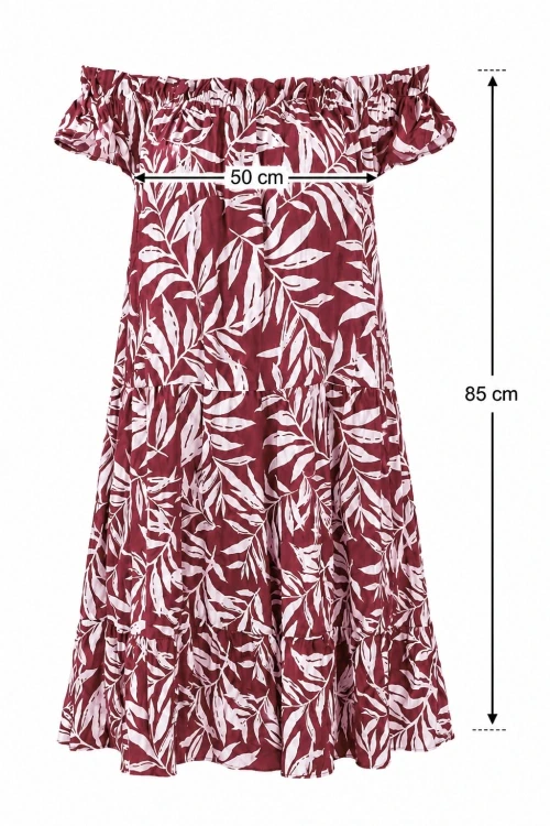 Sukienka damska hiszpanka bordo białe liście wiskoza Made in Italy