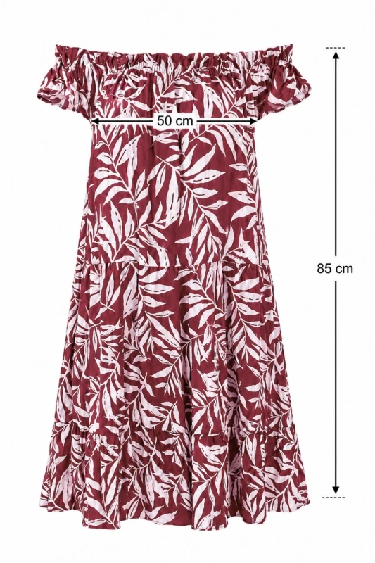 Sukienka damska hiszpanka bordo białe liście wiskoza Made in Italy